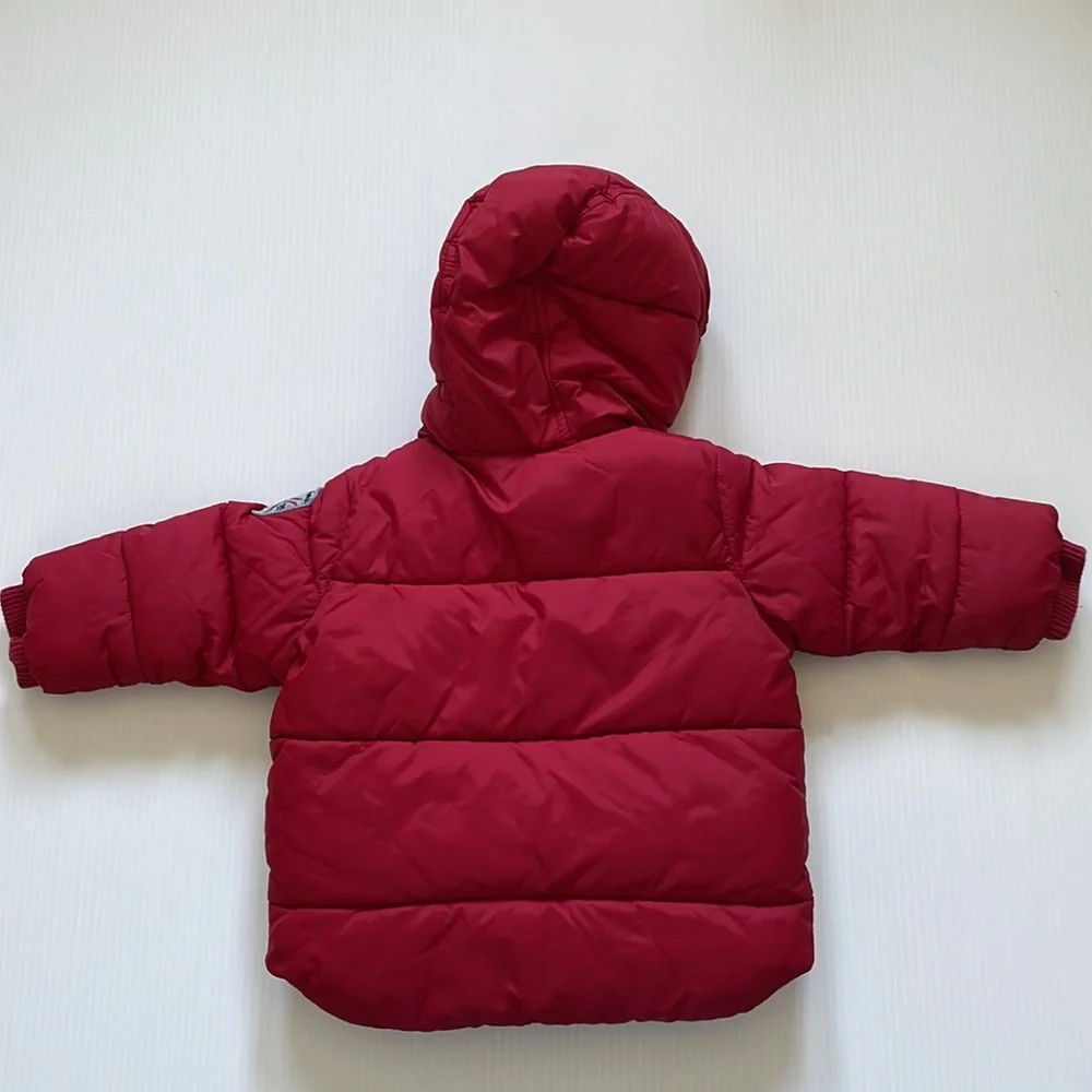 Baby Gap brick red & gray puffer jacket with attached hood.  Size 6-12 months